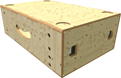Wooden rack sleeve with handles on a white background