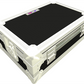 Black flight case with black interior on a white background