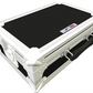 White electronic equipment case with black interior on a white background