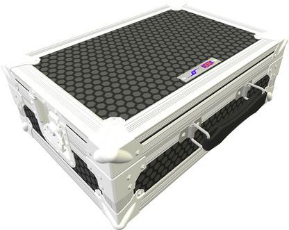 White electronic equipment case with black honeycomb design on a white background