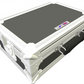 Black flight case with black interior on a white background