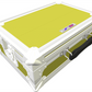 Yellow and white electronic case on white background