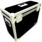 Black and white flight case with handles and latches on a white background