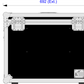 Dimensions of a black flight case with silver edges