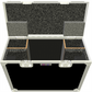 Open flight case with black interior and foam lining on a white background