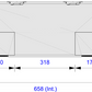 Measurement chart of a rectangular case with dimensions labeled