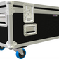 Large black and white flight case with wheels on a white background