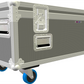 Large grey metal storage case with wheels on a white background