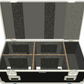 Open black flight case with foam interior on a white background