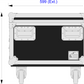Dimensions of a black flight case with silver edges and wheels on a white background