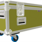 Yellow and white storage container with wheels on a white background