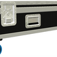 Large black and white flight case with wheels on a white background