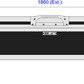 Front diagram of Black flight case with wheels and measurements on a white background
