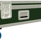 Large green metal case with wheels on a white background