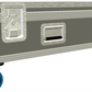 Large grey flight case with wheels on a white background
