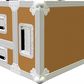Orange and white rectangular flight case with multiple ventilation ports on a white background