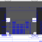 Technical drawing of a case with blue kit position outlines on a white background