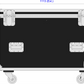 Black flight case with dimensions labeled on a white background