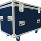 Blue and silver flight case on a white background