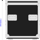 Diagram of a black flight case with dimensions labeled