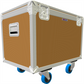 Orange transportation case with wheels on a white background