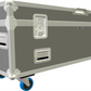 Gray flight case with wheels on a white background