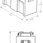 Technical drawing of a rectangular box with dimensions labeled