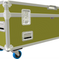 Yellow flight case with wheels on a white background