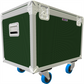Green flight case with wheels on a white background