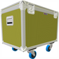 Yellow flight case with wheels on a white background