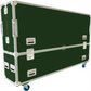 Large green flight case with wheels on a white background