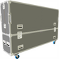 Large gray transportation case with wheels on a white background