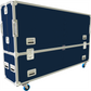 Black flight case with wheels on a white background