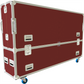 Red flight case with silver handles and wheels on a white background
