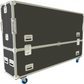 Large grey flight case with wheels on a white background