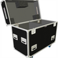 3D view of Black flight case with wheels on a white background