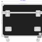 Diagram of a black flight case with dimensions labeled