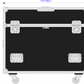 Diagram of a black flight case with dimensions labeled