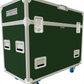 Green flight case with silver handles and wheels on a white background
