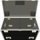 Open top view of Black flight case with foam padding on a white background