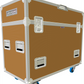 Orange flight case with silver trim and wheels on a white background