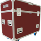 Red travel case with wheels on a white background
