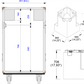 Technical drawing of a rectangular metal cart with dimensions labeled