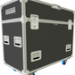 Shadow Grey and silver flight case with wheels on a white background