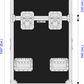 Dimensions of a black flight case with wheels on a white background