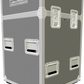 Grey transportation case with wheels on a white background