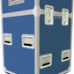 Royal Blue and silver flight case with wheels on a white background