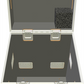 Black flight case with foam padding on a white background open top view.