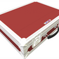 Red and white rectangular case with textured surface and handle on a white background