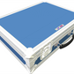Royal Blue and white rectangular case with a handle on a white background